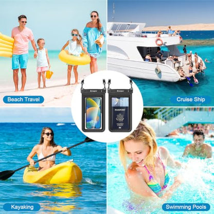 Rynapac Waterproof Phone Pouch Floating [Up to 8.5''], 2 Pack IPX8 Dry Bag | Touchscreen & Underwater Photography, Adjustable Lanyard, for iPhone 17 16 15 14 Pro Max, Gglaxy S25, Beach Cruise Essentials - color: Black + Black, size: Regular Size [8.5inch]