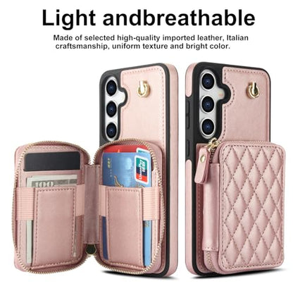 Phone Case for Samsung Galaxy S25 5G Wallet Cell Cover with Tempered Glass Screen Protector Wrist Crossbody Strap Stand RFID Blocking Credit Card Holder S 25 25S 25 25S SM-S931U Women Girls Rose Gold - color: Rose Gold