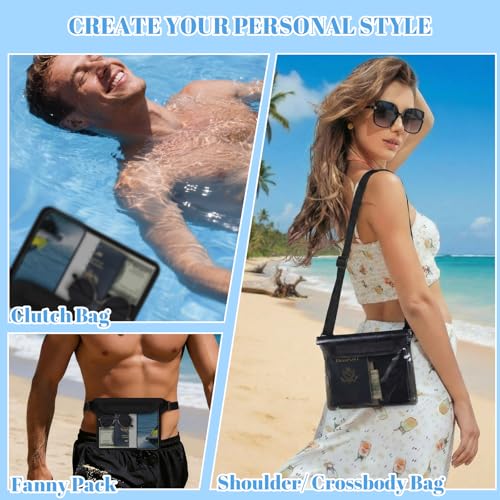 6 Pcs Waterproof Pouch Dry Bag Fanny Pack for Beach Swimming,Black | Dry Bag Purse for Phone, Wallet Reusable Lightweight Belt Pouch, Water Wallet for Kayaking Boating Travel Water Activity - color: Black