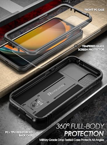 Poetic Revolution Case Compatible with Galaxy Xcover 7 5G, [Slide Camera Cover], [20FT Mil-Grade Drop Tested], Full-Body Military Grade Rugged Dual-Layer Shockproof Cover with Kickstand, Black - size: Galaxy XCover 7
