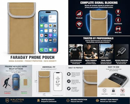 Faraday Phone Pouch Signal Blocking RFID/Cell/WiFi/GPS Shielding Bag Anti-Tracking Privacy Case for Smartphones & Key Fobs Dual-Layer RF Isolation with Ripstop Exterior Tan - color: Tan
