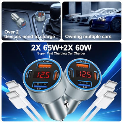 iPhone USB C Car Charger, Avatcen 65W 4-Port Voltmeter Car Charger Adapter - color: Gray