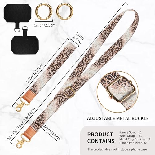 Phone Lanyard Crossbody Wrist Strap, Universal Adjustable Neck Strap for Phone Case Keys ID Badges, Travel Essential - color: Luxury Leopard