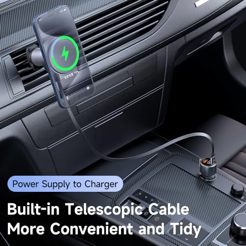 mcdodo 15W MagSafe Car Mount Charger [Built-in Type-C Retractable Cable] Magnetic Wireless Car Charger for Air Vent, Fits iPhone 16 15 Pro ProMax Plus, Galaxy and More