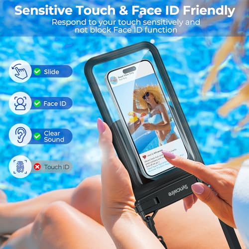 SYNCWIRE Waterproof Phone Case, 2-Pack IPX8 Double Space Waterproof Phone Pouch for iPhone 15 14 13 12 Pro Max XR X SE 2022 8 Samsung S24 S23 S22 Ultra S21 Phones Under 8.5 Inch - Black