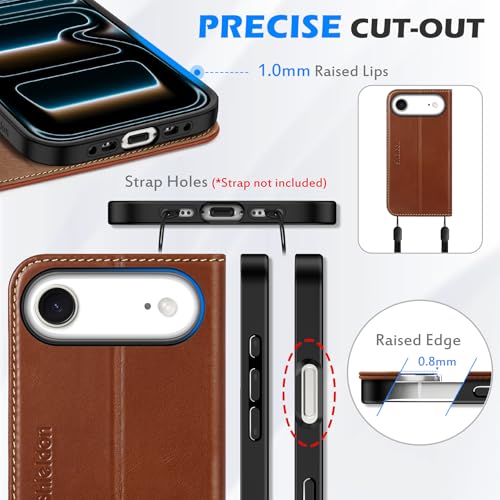 SHIELDON Genuine Leather Wallet Case for iPhone Air 6.5" 2025, Retro Brown | Magnetic Closure, RFID Blocking, Credit Card Holder, Kickstand, Folio Design, Shockproof Protective Cover - color: Retro Brown