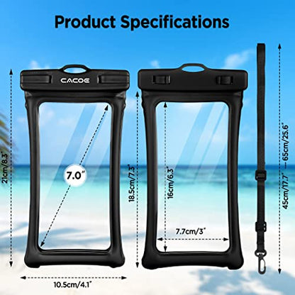 CACOE Floatable Waterproof Phone Pouch 2 Pack Up to 7.0",Black+White | Floatable, IPX8 Waterproof Phone Case,Adjustable Lanyard,Dry Bags for Beach/Cruise/Travel/Camping/Kayak/Vacation Essentials - color: Black+White