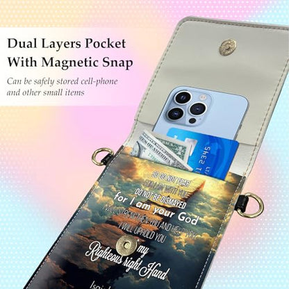 Small Crossbody Bags for Women Touchscreen Cell Phone Bag Cross Body Purses with adjustable Strap,Gifts For Teenage Girls - color: Scripture Isaiah 41:10