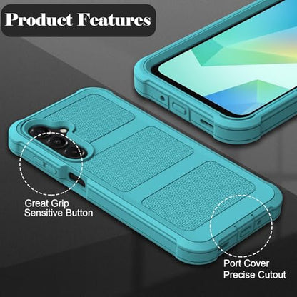 for Samsung Galaxy A16 5G Case with 2 Pack Tempered Glass Screen Protector, [Holster Series] Belt Clip Hard Tough Heavy Duty Rugged Shockproof Protective Cell Phone Case (Blue Green) - color: Blue Green