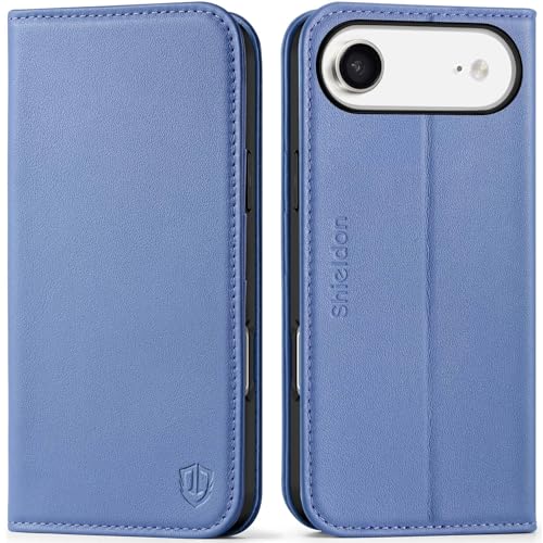 SHIELDON Genuine Leather Wallet Case for iPhone Air 6.5", Wisteria Purple | Folio Magnetic Closure, RFID Blocking, Credit Card Holder, Kickstand, Shock Absorbing Protective Cover - color: Wisteria Purple