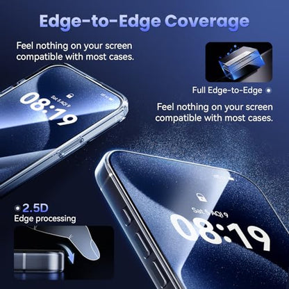 3 Pack Tempered Glass Screen Protector for iPhone 16 Pro Max 6.9 Inch, 9H Hardness HD Original Touch Sensitivity with Auto Alignment kit, Bubble Free, Case Friendly - color: 16 Pro max-HD