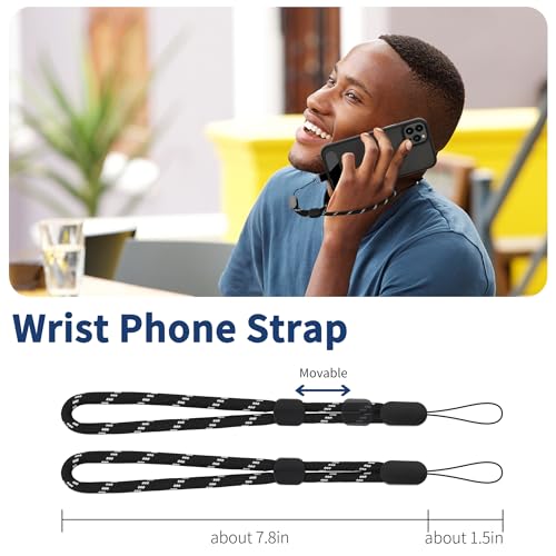 CACOE Phone Lanyard, Black Silver, 2 Pcs - color: Black Silver, size: 30"（Neck Strap×1）+8"（Wrist Strap×1）