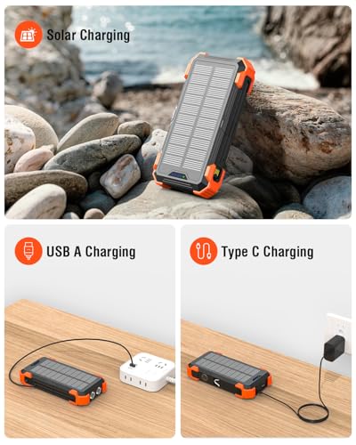 Sudrov Solar Charger Power Bank with 4 Cables, 20000mAh Solar Power Bank