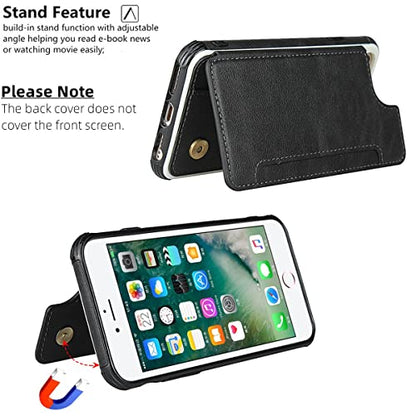 iCoverCase Compatible with iPhone SE(2022)/SE(2020)/7/8/6/6s Wallet Case with Card Slots Holder and Wrist Strap Premium PU Leather Kickstand Magnetic Clasp Shockproof Flip Cover Case (Black) - color: Black
