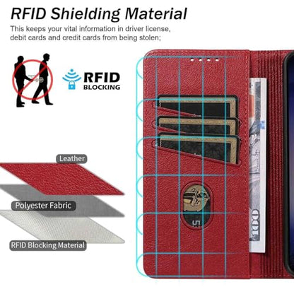 for Galaxy A17/A16 5G Phone Case Wallet RFID Blocking (Red) | Premium PU leather, card holder/cash slots, protective flip cover for Samsung Galaxy A17/A16, magnetic closure, kickstand - color: Red