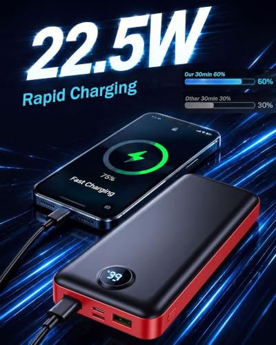 Portable Charger 50000mAh Power Bank Fast Charging External Battery Pack - color: Black Red