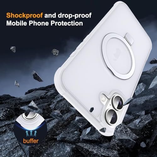 SKYLMW Compatible with iPhone 17 Case with Stand,Translucent | iPhone 17 Phone Case 6.3",Magnetic Ring Stand,Compatible with MagSafe,Military-Grade Protection,Great Grip Feeling - color: Translucent, size: Iphone 17