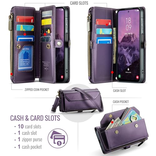 Asuwish Phone Case for Samsung Galaxy A17 5G Zipper Wallet Cover with Tempered Glass Screen Protector and Leather Flip RFID Blocking Credit Cash Card Holder Stand Cell A 17 17A 4G Women Girls Purple - color: Purple