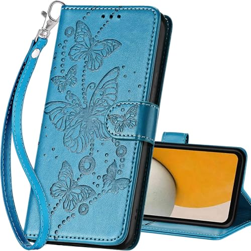 for Samsung Galaxy A15 5G Wallet case, Blue-Butterfly | 3 Card Holders, Kickstand, Shockproof TPU Shell, PU Leather, Magnetic Closure, Protective Flip Folio Cover, Women - color: 8