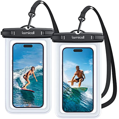 Lamicall Waterproof Phone Pouch, [2 Pack] IPX8 Water Proof Cell Phone Case | Beach & Cruise Essentials, Touch Screen, Dry Bag for iPhone 17 16 15 14 13 12 11 Pro Max Plus, Galaxy S25, for 7" with Case - color: Transparent & Transparent