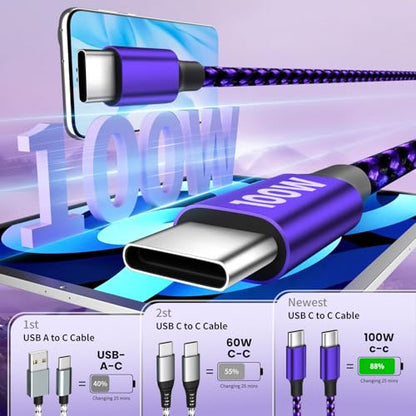 100W USB C Multi Charging Cable 3 in 1 Fast USB C Cable with E-Mark Chip - color: Gray+Purple, size: 4FT 2Pack
