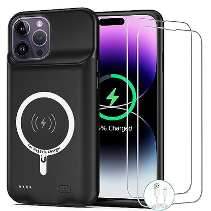Wireless Charging Case for iPhone 14 Pro, 10000mAh High Capacity Portable Rechargeable Battery Case Wireless Charging Compatible with iPhone 14 Pro (6.1 inch) Extended Battery Charger Case (Black) - size: iPhone 14 Pro