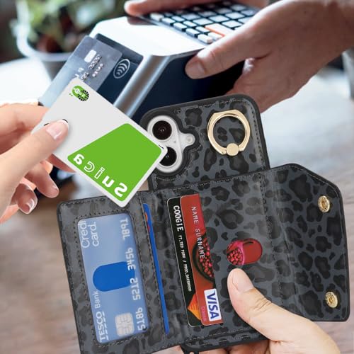 Lipvina Crossbody Wallet Case for iPhone 16 Plus,Black Leopard - color: 04-Black Leopard, size: iPhone 16 Plus 6.7"