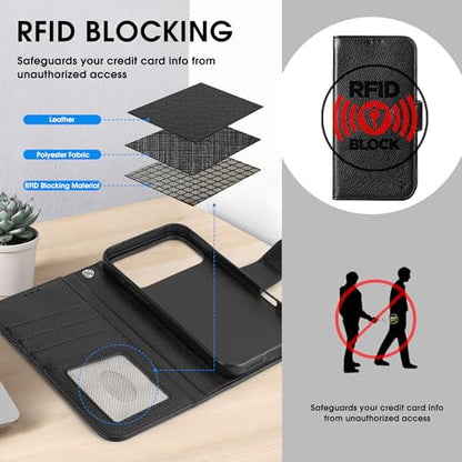Arae Compatible with iPhone 17 Pro Max Case Wallet with Card Holder, Wristlet Strap Wallet Flip Cover for iPhone 17 Pro Max 6.9 inch Men/Women, RFID Blocking, Kickstand, Litchi Black - color: Litchi Black, size: iPhone 17 Pro Max 6.9 inch