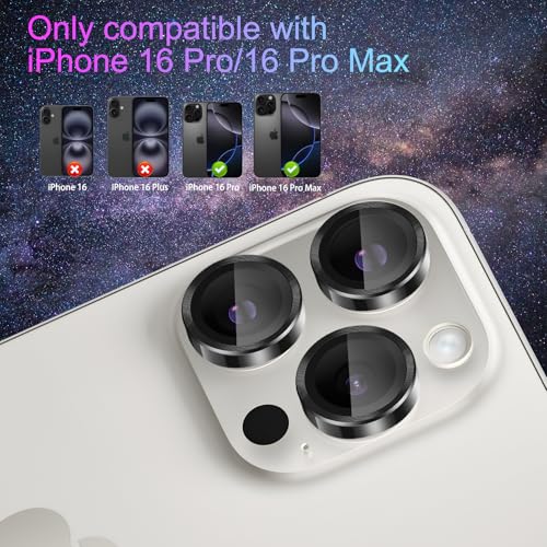 Camera Lens Protector for iPhone 16 Pro/16 Pro Max, Black - color: Black