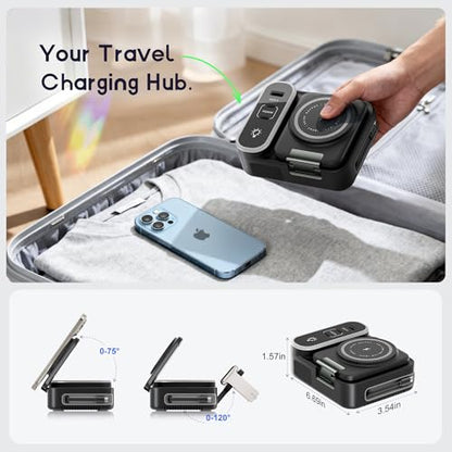 8-in-1 Foldable Wireless Charging Station for Apple Devices with Clock, 65W - color: Black