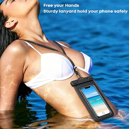 Waterproof Phone Pouch Case - [2 Pack][Easy Lock & Heavy Duty] IPX8 Water Proof Cell Phone for Beach, Swimming Equipment Bags for iPhone 17 16 15 14 13 12 Pro Max Plus, Galaxy S25, 4-7" Black, White