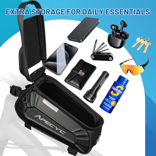 APECYC Bike Frame Bag, Waterproof Bike Phone Bag with Touch Screen | Hard-Shell Bike Top Tube Bag with Secure Mounting, Touchscreen Access, No Leg Interference, Storage Bag for Cycling Rides