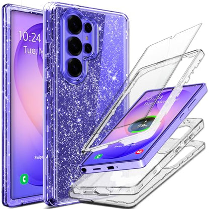 Full Protective for Galaxy S26 Ultra Heavy Duty Hybrid 3 in 1 Rugged Shockproof Women Girls for Samsung Galaxy S26 Ultra 6.9 inch 5G Shiny Clear Glitter Bling Sparkle - size: 6.9 inch (for S26 Ultra)