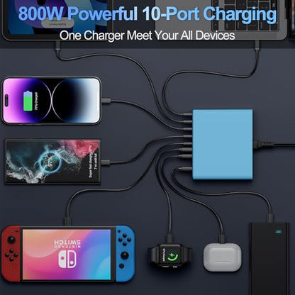 800W USB C Charger Block,10-Port Charging Station