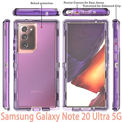 YmhxcY Galaxy Note 20 Ultra Case - 3 Layer Drop Protection, Shockproof Silicone & Clear Cover - Transparent Purple - color: Transparent purple