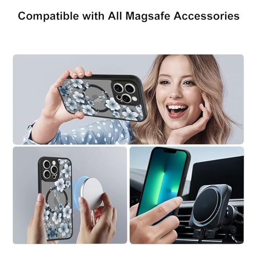 Magnetic for iPhone 13 Pro Case,White Flower | [Compatible with MagSafe] Cute Fashion Translucent Matte Hard Back Shockproof Anti-Scratch Phone Case,Ink Flower - color: Ink Flower, size: iPhone 13 Pro