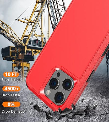 Diverbox for iPhone 15 Pro Case [Shockproof] [Dropproof] [Tempered Glass Screen Protector ],Heavy Duty Protection Phone Case Cover for Apple iPhone 15 Pro 6.1 inch (Red) - color: Red