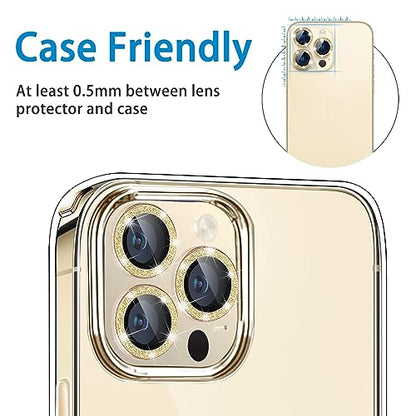 Compatible with iPhone 12 Pro Max Camera Lens Protector, Bling Glitter 9H Tempered Glass Camera Cover Anti Scratch Shockproof Screen Protector Individual Ring - 3Pcs Glitter Gold - color: Gold Glitter