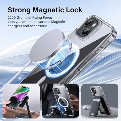 Supdeal Magnetic Clear Case for iPhone 13/14, [Compatible with MagSafe] [Non Slip Bumper & Not Yellowing] Military Grade Shockproof Transparent Silicone Phone Cover, 6.1", Transparent - color: Transparent, size: iPhone 13/14