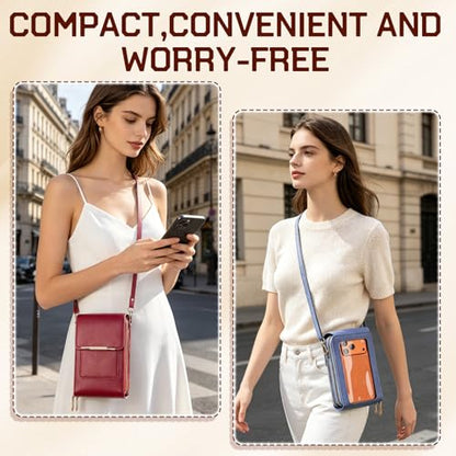 Women's Phone Messenger Bag, Crossbody Phone Wallet, RFID Touch Screen Crossbody Phone Purse, Anti-Theft Shoulder Strap - color: Blue