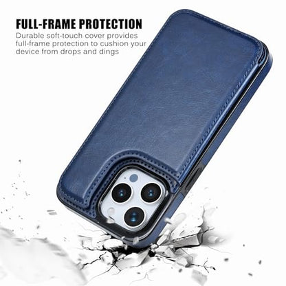 Wallet Case Compatible with iPhone 15 Pro Max(6.7"),Slim Protective case with Card Holder,Premium PU Leather Kickstand Card Slots Case with 1 Screen Protective Glass-Deep Blue - color: Deep Blue