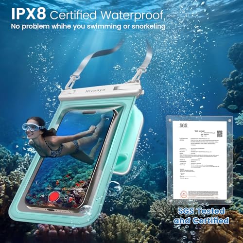 Niveaya [Floatable Floating Waterproof Phone Pouch 2 Pack-Up to 8.5", Large Space Adjustable Neck Lanyard Waterproof Phone Case, Phone Dry Bags for Vacation Beach Pool Kayak Cruise Travel Essentials - color: Green + Pink