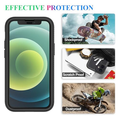 Compatible with iPhone 12 Mini Case, Built in Screen Protector Full Body Shockproof Slim Fit Bumper Protective Phone Cover 5.4'' Men Women-Black/Clear - size: iPhone 12 Mini