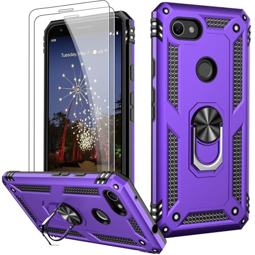 LUMARKE for Google Pixel 3A XL Case with Screen Protector,Pass 16ft. Drop Tested Military Grade Protective Phone Cover with Magnetic Ring Kickstand Compatible with Car Mount Holder Purple - color: Purple, size: Google Pixel 3A XL