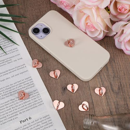 Gosknor 8pcs Heart Cell Phone Ring Holder, Cute Phone Charm Hooks Adhesive Smartphone Finger Ring Grip Sticky Metal Loop Stand for Cellphone Case Pad Tablet DIY Accessories (Rose Gold) - color: rose gold
