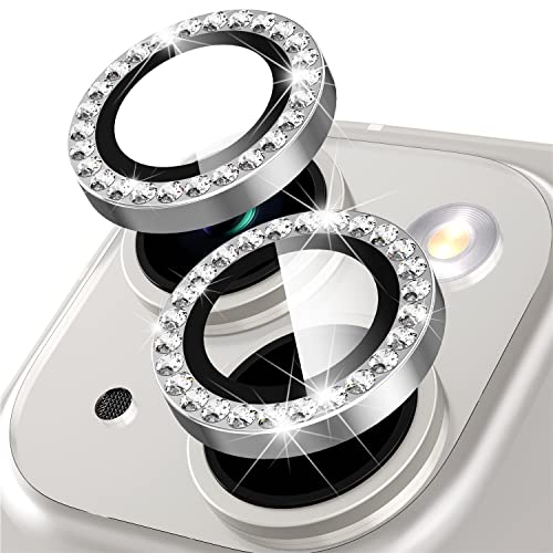 Suoman for iPhone 14 6.1 inch / 14 Plus 6.7 inch Camera Lens Protector, 9H Tempered Glass Film, [Does not Affect Night Shots] Metal Frosted Diamonds Independent Protective Cover - Diamond Silver ﻿ - color: Diamond Silver