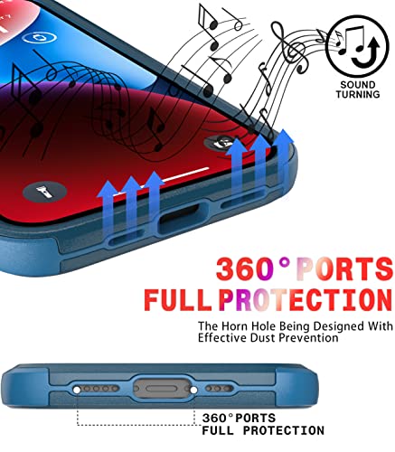 Diverbox for iPhone 14 Case [Shockproof] [Dropproof] [Tempered Glass Screen + Camera Lens Protector],Heavy Duty Protection Phone Case Cover for Apple iPhone 14 (Blue-3in1) - color: BLUE-3in1