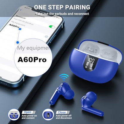 Wireless Earbuds, 2024 Wireless Headphones HiFi Stereo Earphones with 4 ENC Noise Canceling Mic, 42Hs Playtime In Ear Earbud, Bluetooth 5.3 Sport Earphones with LED Power Display for Android iOS Blue - color: Blue