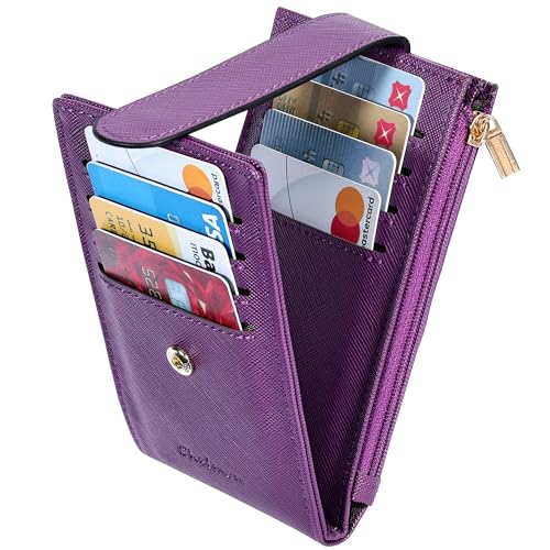 Chelmon Women's RFID Slim Card Holder Wallet | Thin Bifold Multi Card Case with Zipper Coin Pocket Purse for Women(Deep Purple) - color: Purple Deep