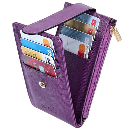Chelmon Women's RFID Slim Card Holder Wallet | Thin Bifold Multi Card Case with Zipper Coin Pocket Purse for Women(Deep Purple) - color: Purple Deep